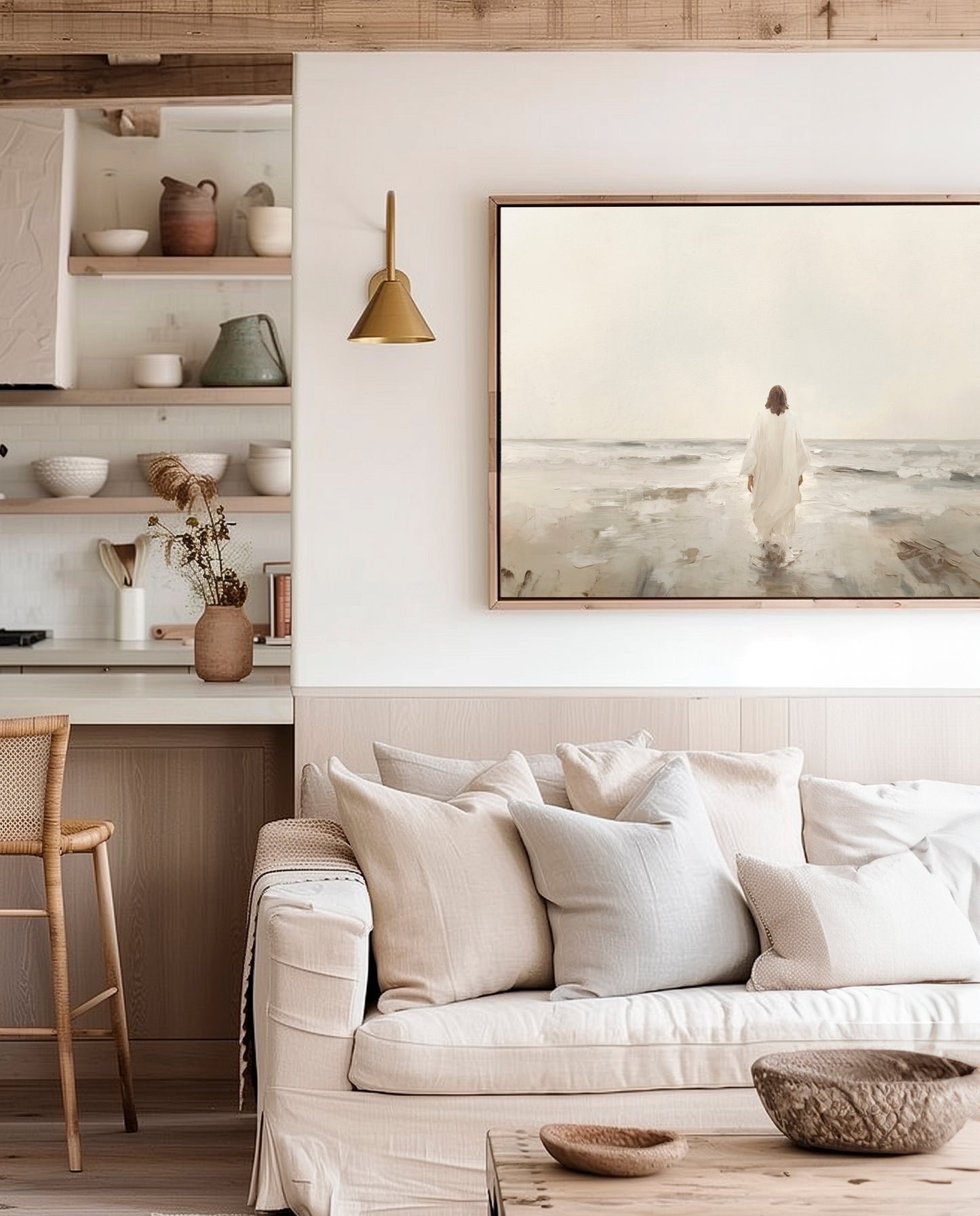jesus walks on water - canvas