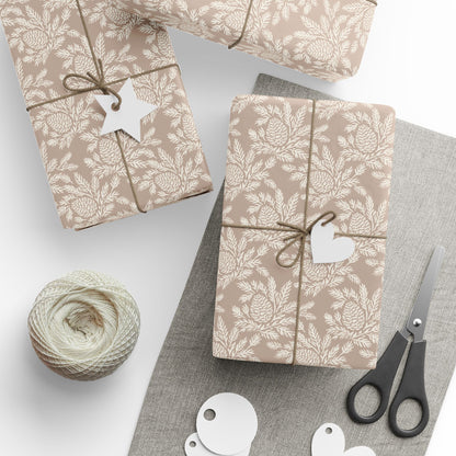 Copy of Neutral Botanical Wrapping Paper | Roll, Beige Floral Pinecone Pattern