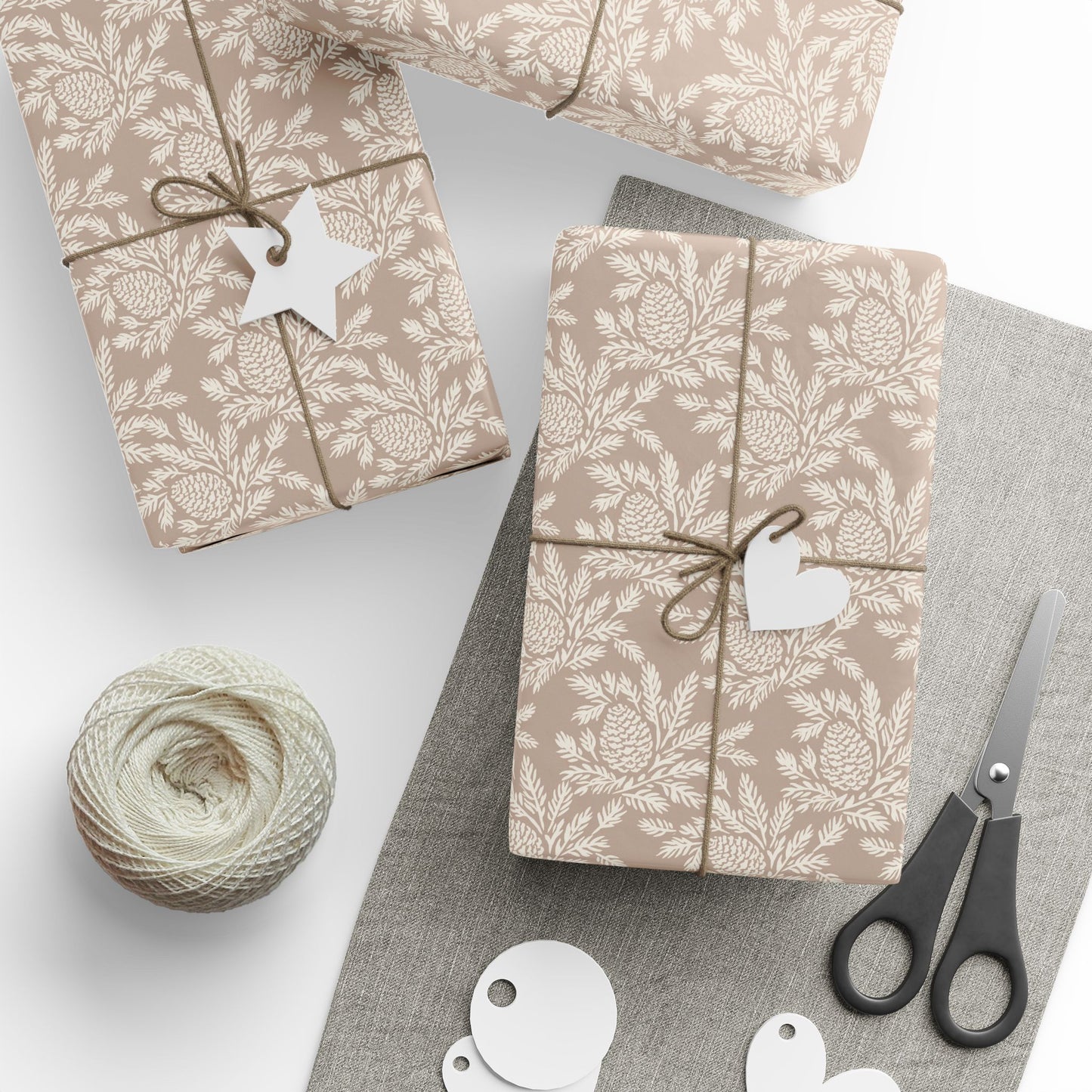 copy of neutral botanical wrapping paper | roll, beige floral pinecone pattern