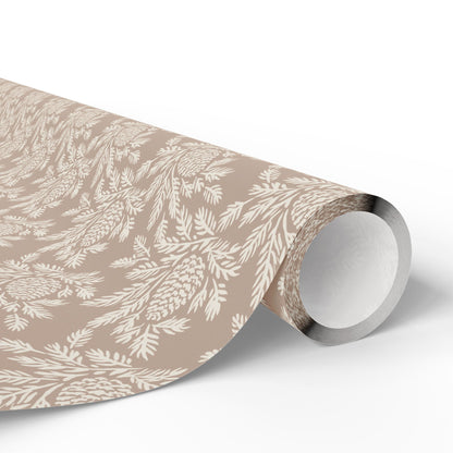 Copy of Neutral Botanical Wrapping Paper | Roll, Beige Floral Pinecone Pattern