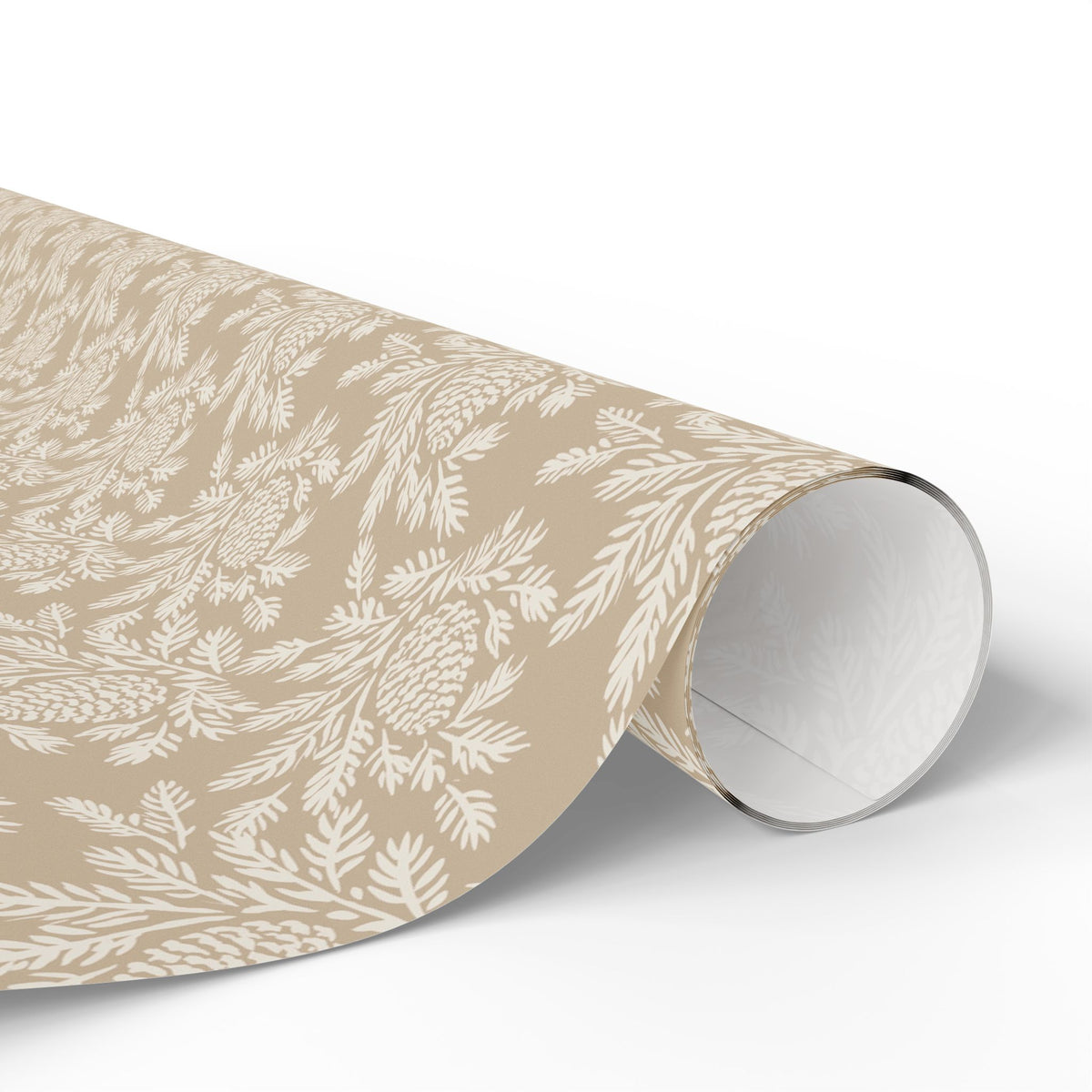 neutral botanical wrapping paper | roll, beige floral pinecone pattern