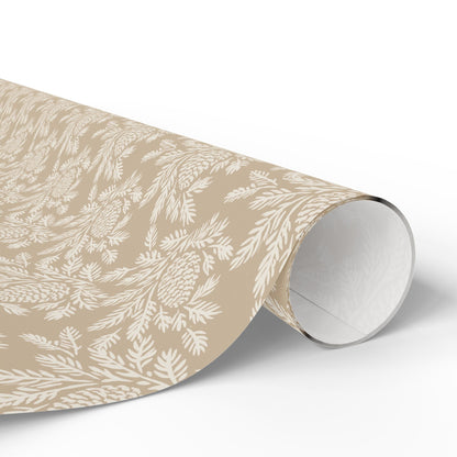Neutral Botanical Wrapping Paper | Roll, Beige Floral Pinecone Pattern