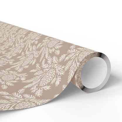 Copy of Neutral Botanical Wrapping Paper | Roll, Beige Floral Pinecone Pattern