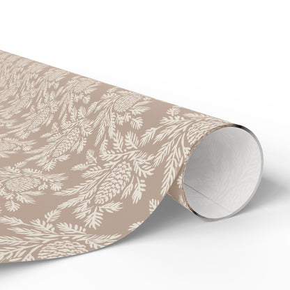 Copy of Neutral Botanical Wrapping Paper | Roll, Beige Floral Pinecone Pattern
