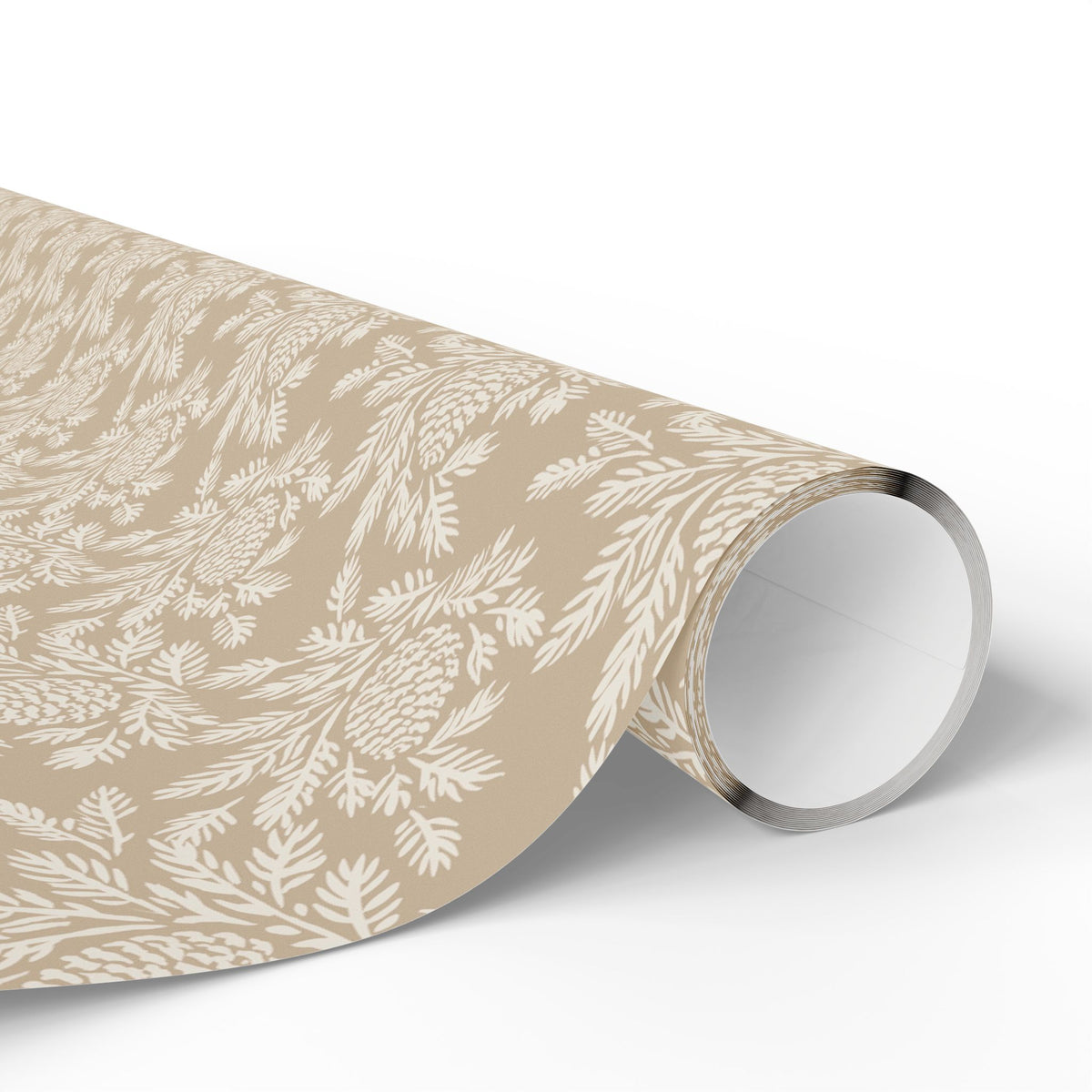neutral botanical wrapping paper | roll, beige floral pinecone pattern