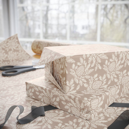 Copy of Neutral Botanical Wrapping Paper | Roll, Beige Floral Pinecone Pattern