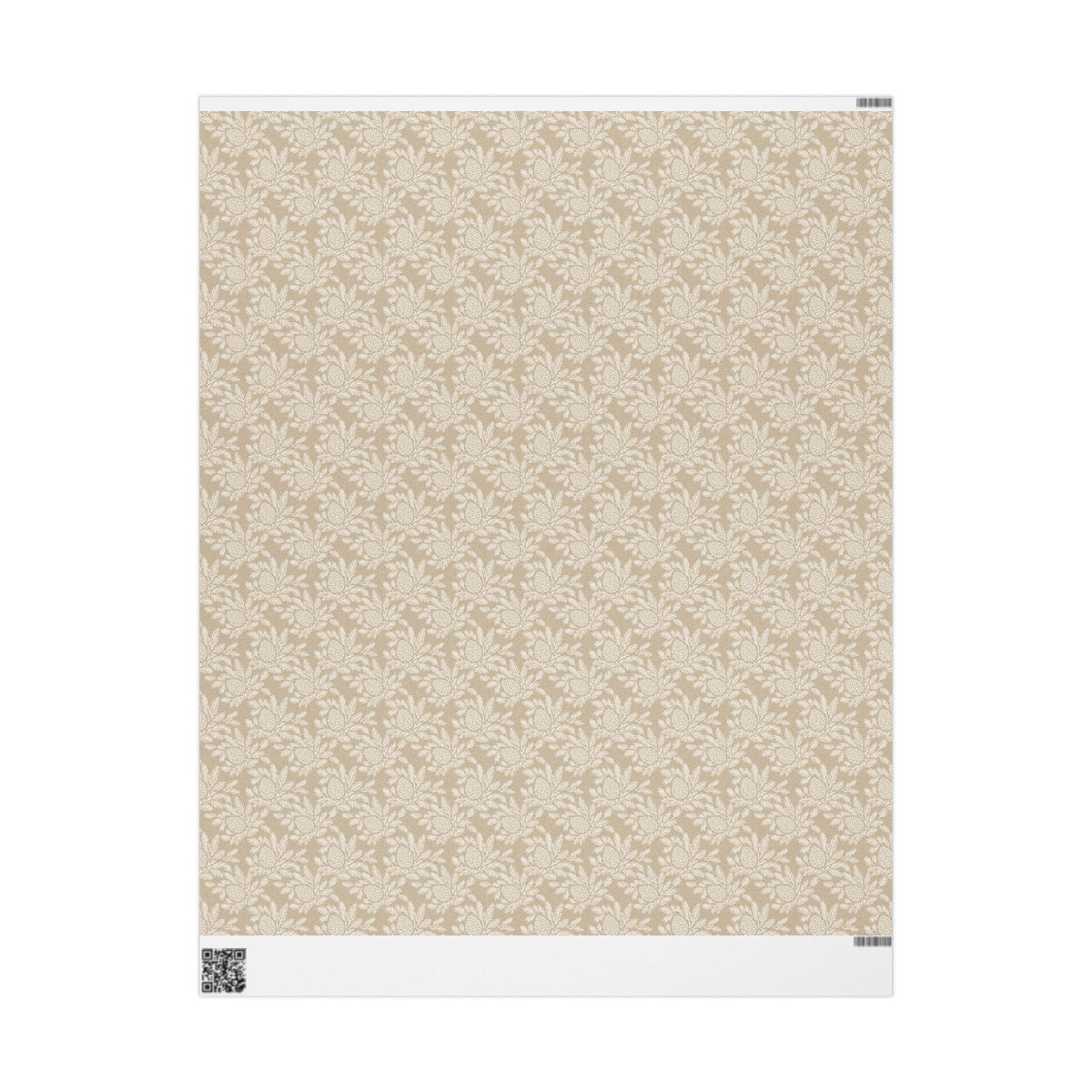neutral botanical wrapping paper | roll, beige floral pinecone pattern