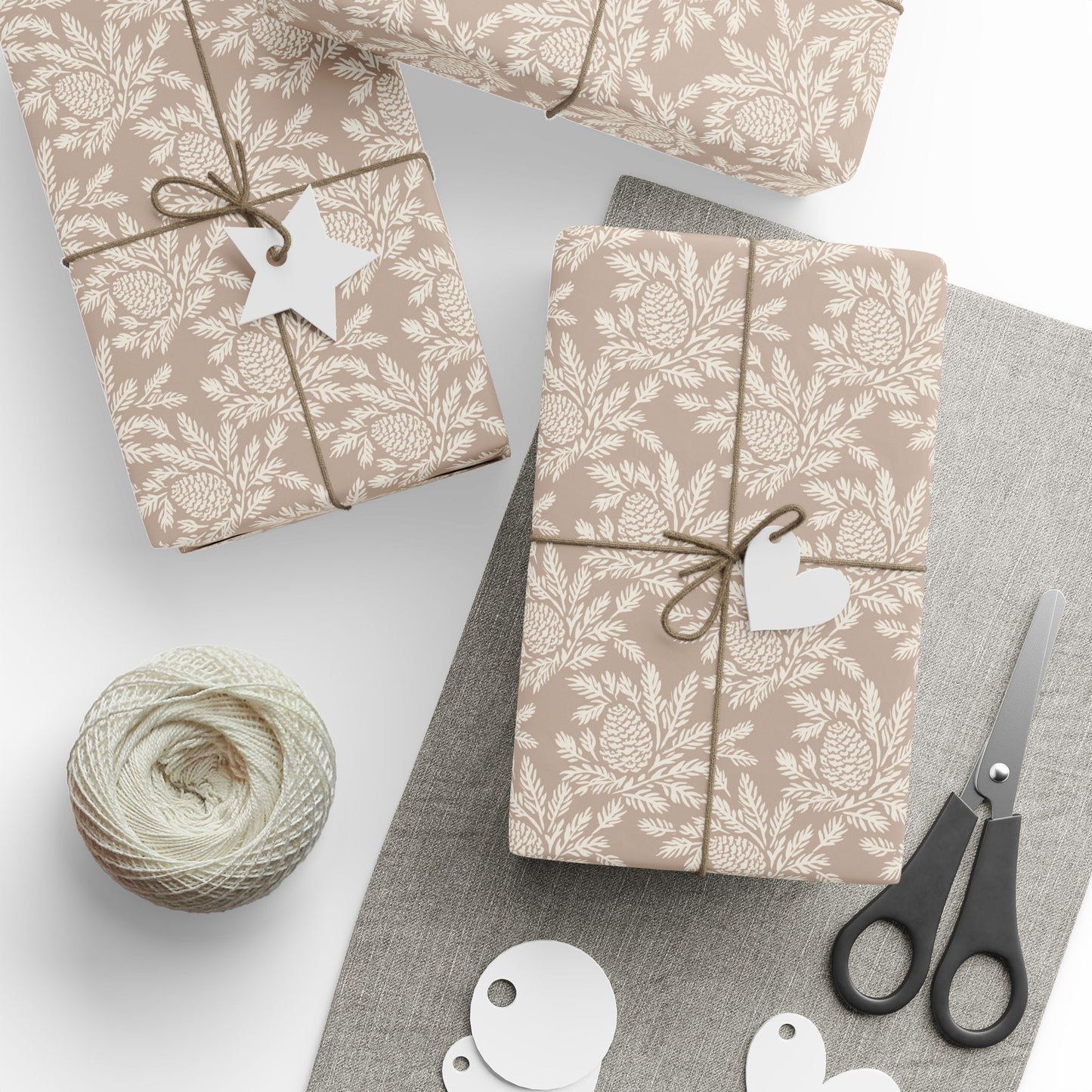 copy of neutral botanical wrapping paper | roll, beige floral pinecone pattern