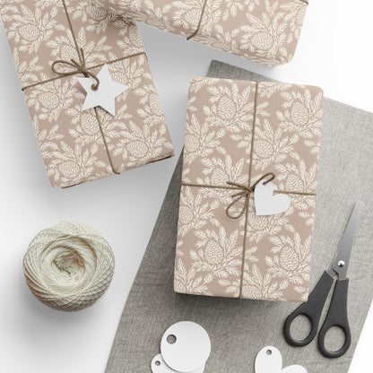 Copy of Neutral Botanical Wrapping Paper | Roll, Beige Floral Pinecone Pattern