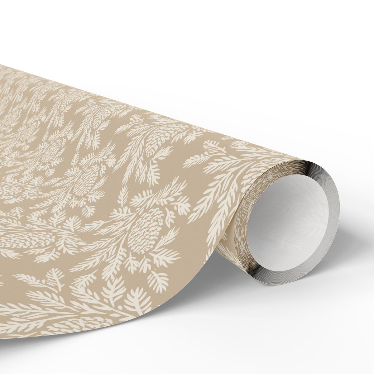 neutral botanical wrapping paper | roll, beige floral pinecone pattern