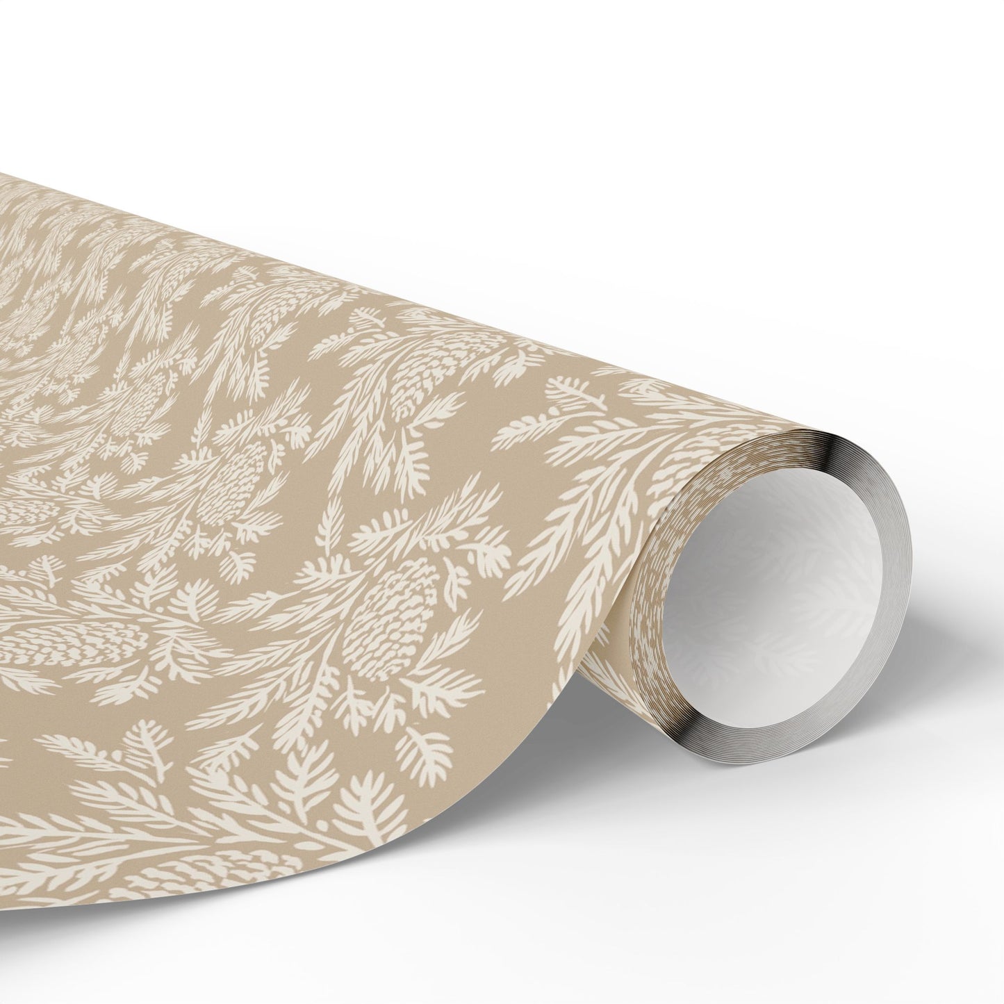 neutral botanical wrapping paper | roll, beige floral pinecone pattern