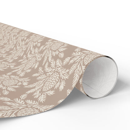Copy of Neutral Botanical Wrapping Paper | Roll, Beige Floral Pinecone Pattern