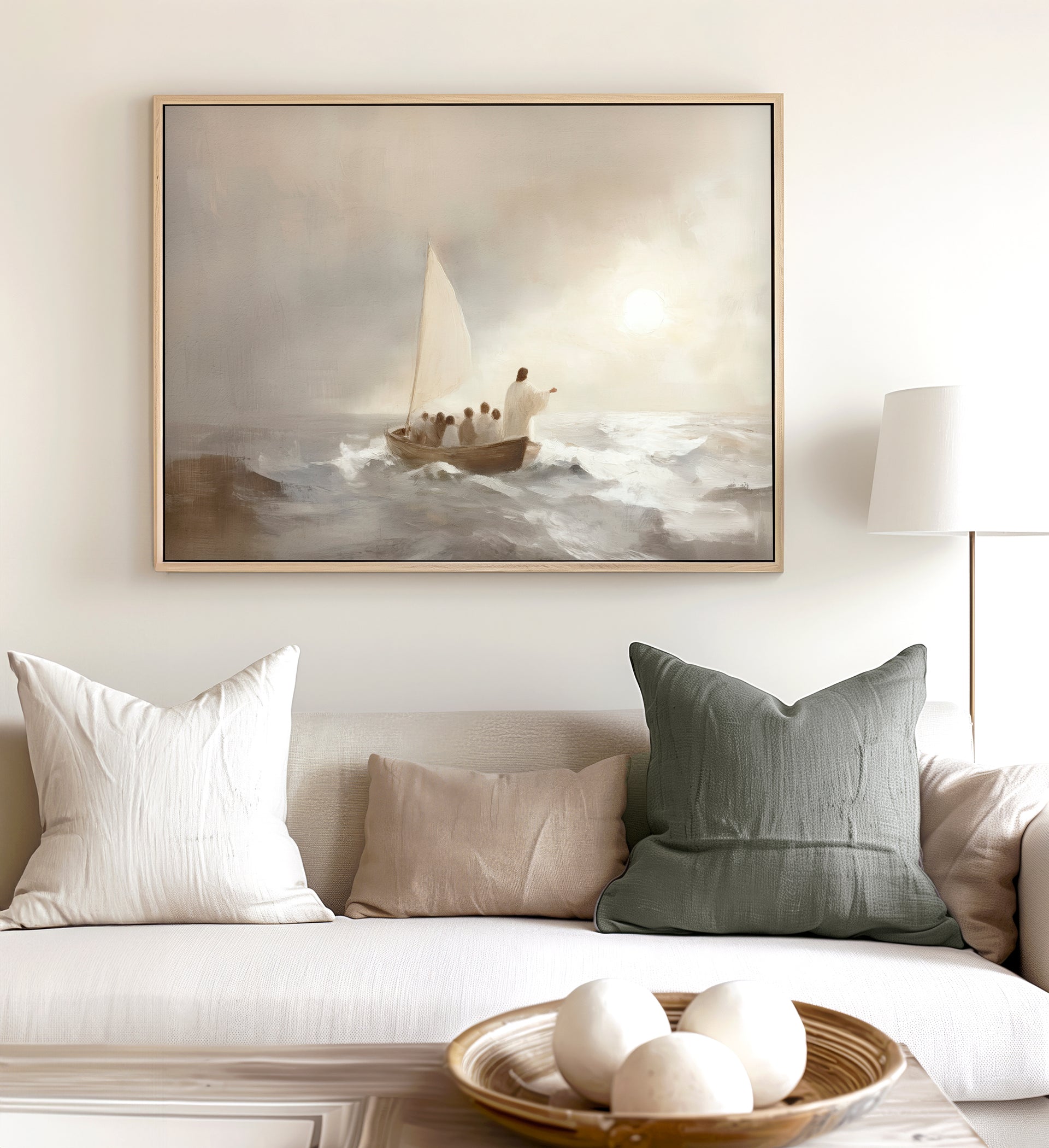 Jesus Calms The Storm - Gold Frame 18x24 or larger